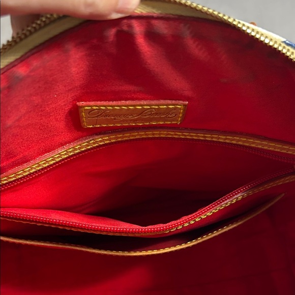 Dooney & Bourke Navy and Tan Chevron Satchel With Crossbody Strap - Picture 9 of 16